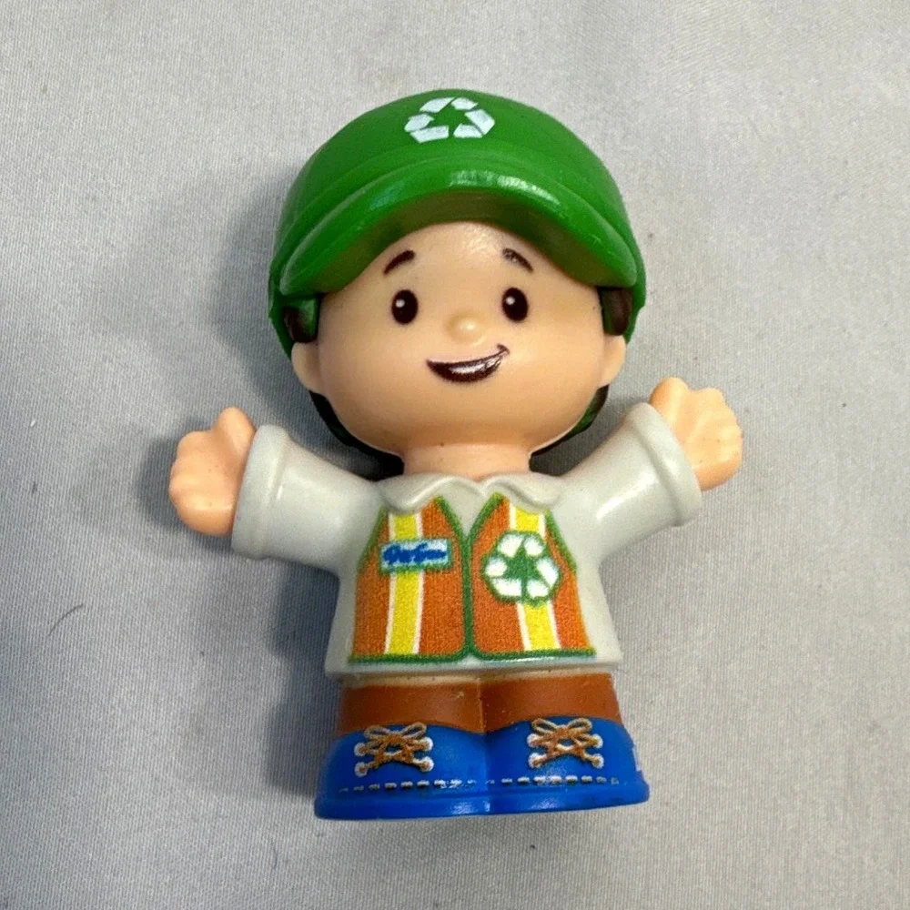 Fisher-Price Little People Boy Figure Green Recycling Hat Orange Vest
